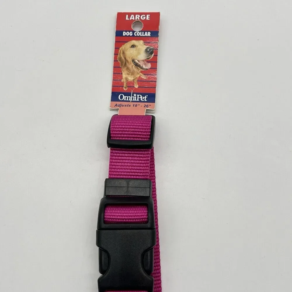 Adjustable 18”-26” Nylon Dog Collar, pet Collar 1” Pink